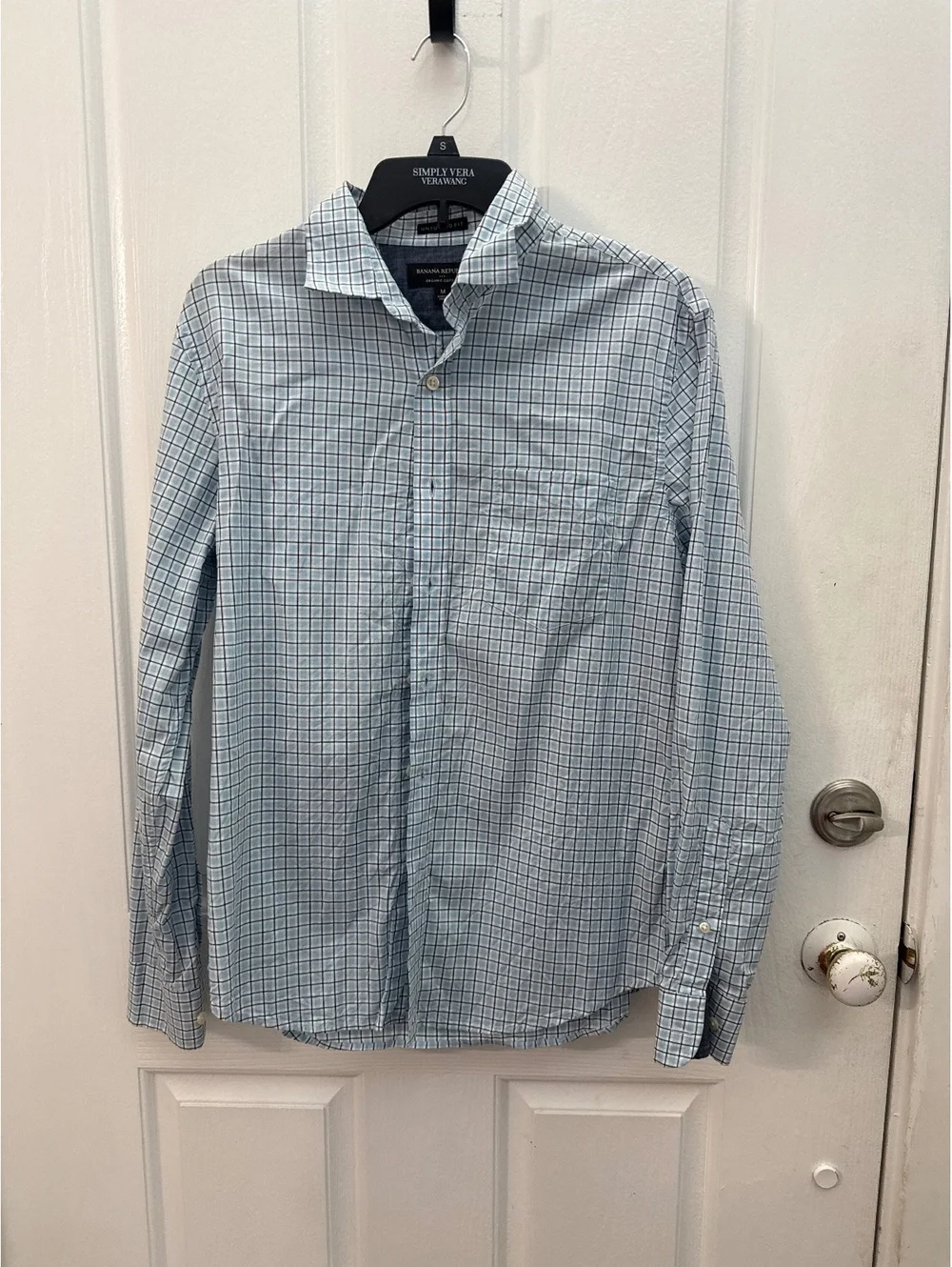 Banana Republic Men's Medium Organic Cotton Checkered Shirt, Untucked Fit, Light